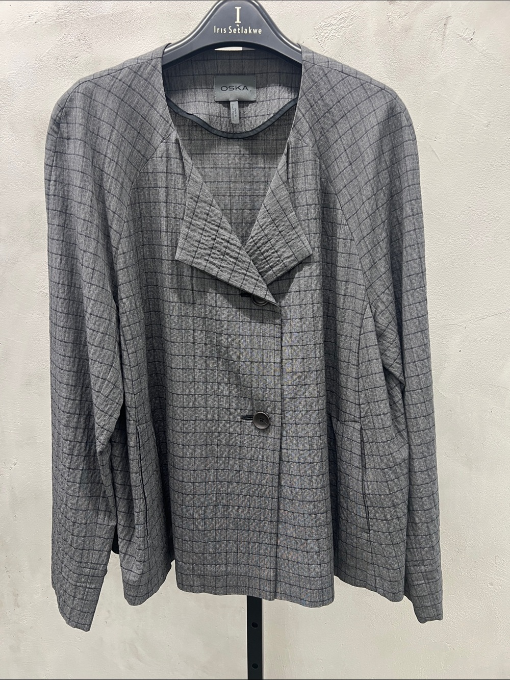 OSKA Gray Checked Button-Front Lightweight Blazer